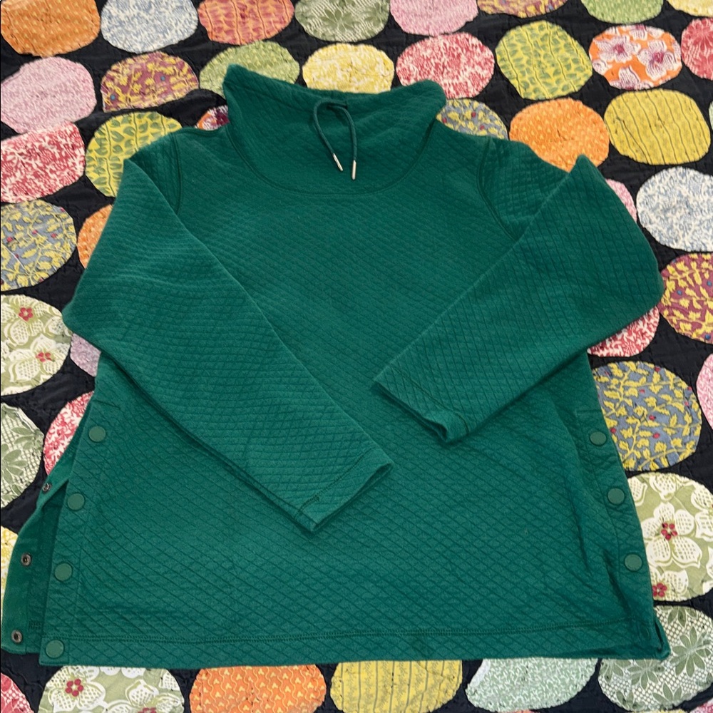 L.L.Bean Womens Medium Petite Quilted Funnel Neck Sweatshirt Pullover Side Snap